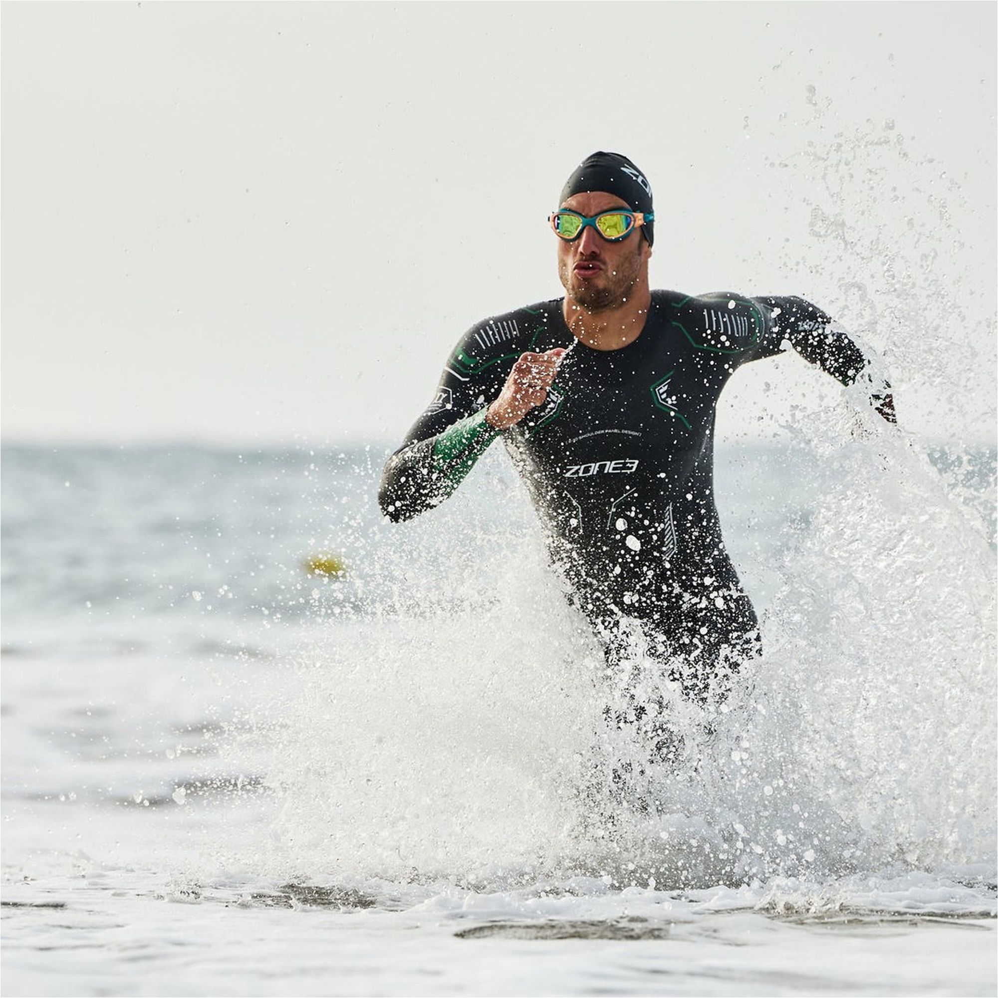 2026 Zone3 Da Uomo Terraprene Vision Back Zip Swim Muta WS24MVIS101 - Black / Forest Green